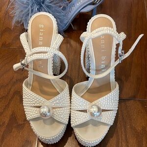 Gianni Bini White Pearl Embellished Heels